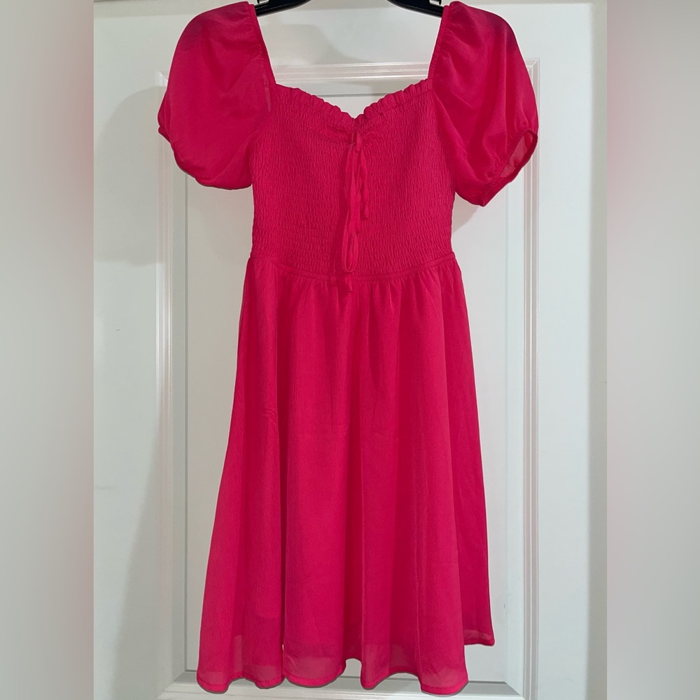 Byinns Women's Sweetheart Neckline, Smocked, Puff Short Sleeve Drawstring Dress - Picture 6 of 6